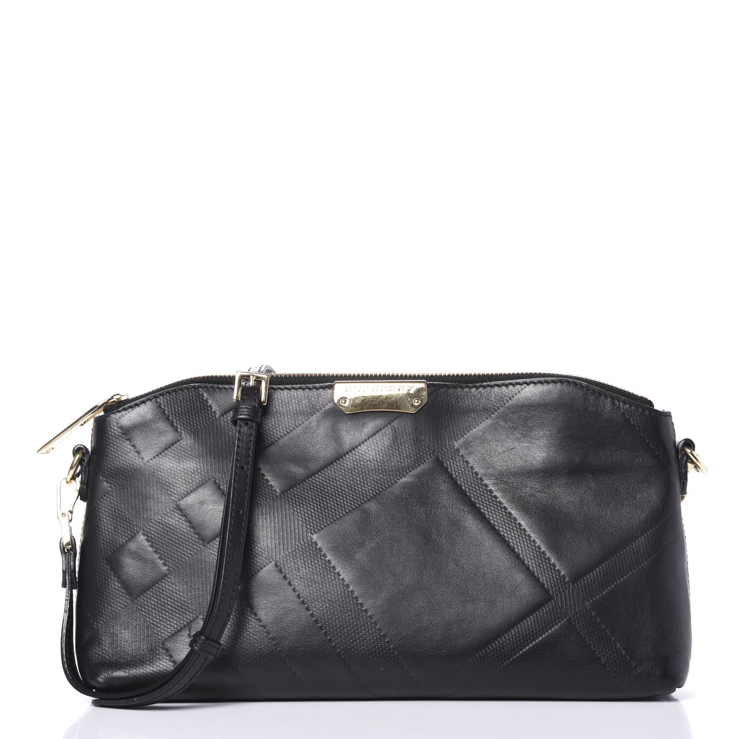 Burberry Calfskin Check Embossed Small Chichester Crossbody Clutch Bag Black 1 of 11