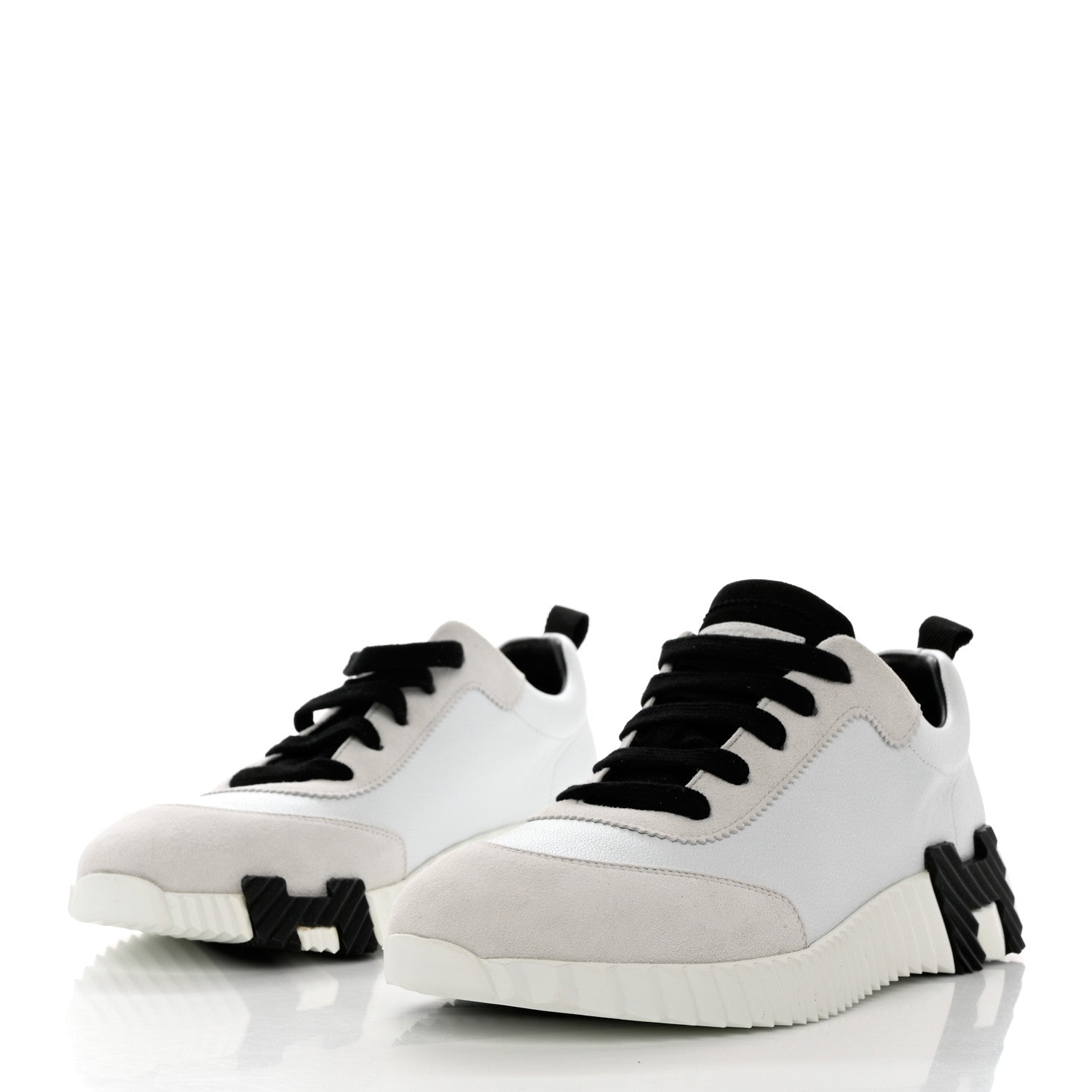 Hermes Goatskin Suede Goatskin Bouncing Sneakers 39 White Black 3 of 10