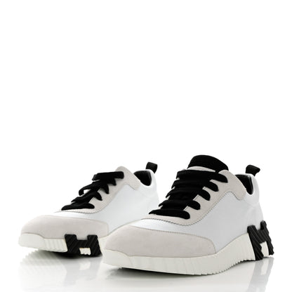 Hermes Goatskin Suede Goatskin Bouncing Sneakers 39 White Black 3 of 10