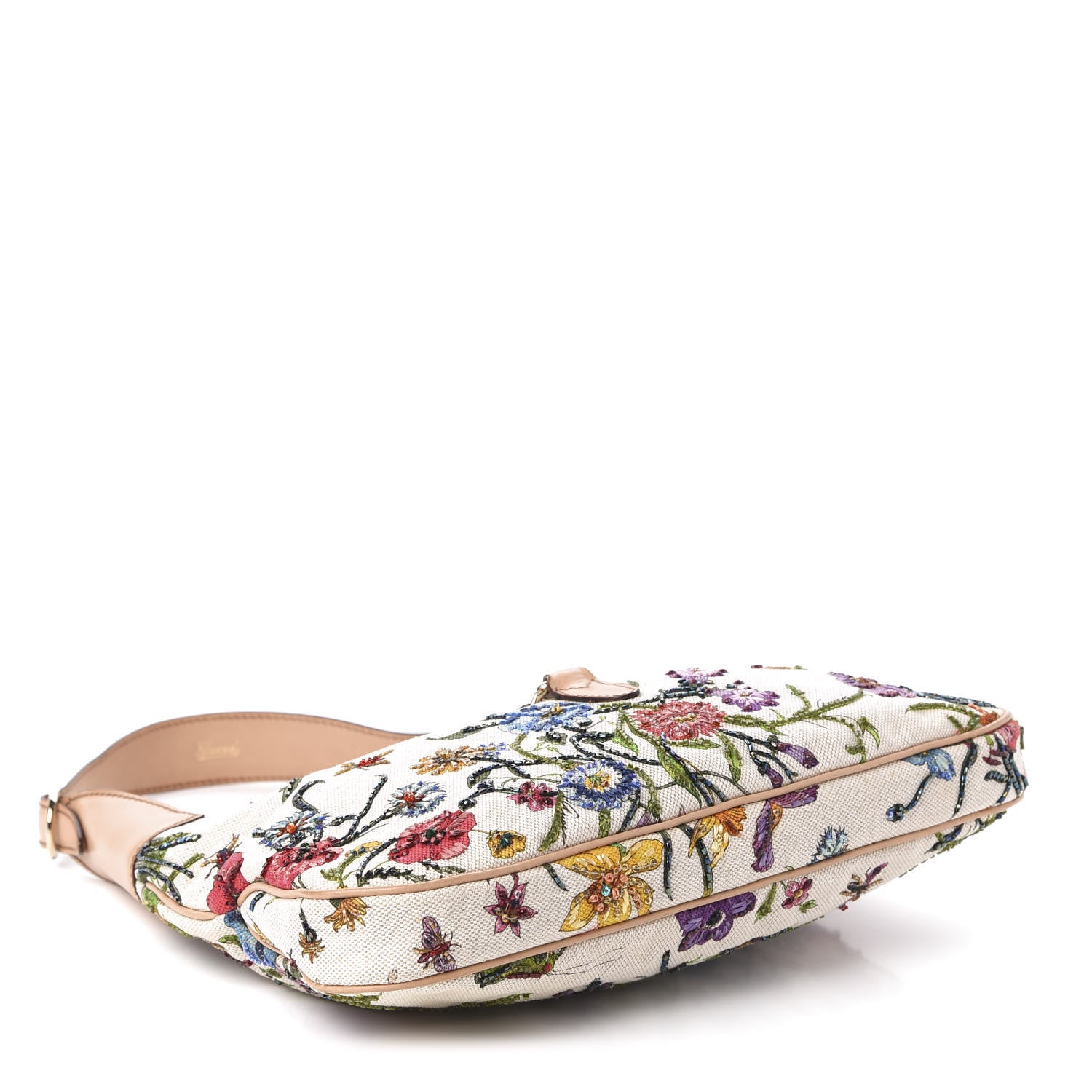 Gucci Canvas Beaded Floral Flora Small Jackie O Hobo White 4 of 11