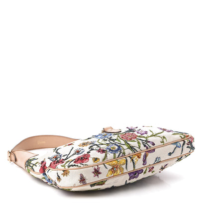 Gucci Canvas Beaded Floral Flora Small Jackie O Hobo White 4 of 11