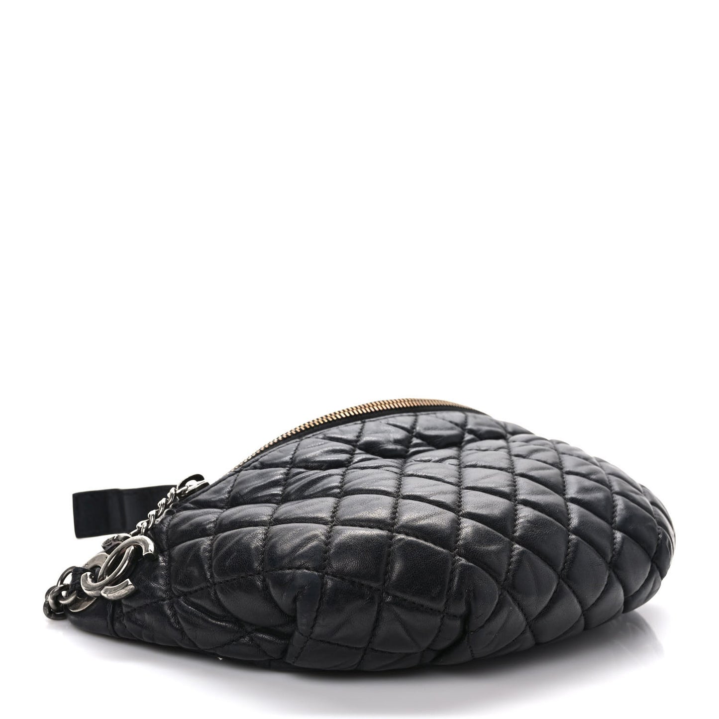Lambskin Quilted Banane Waist Bag Fanny Pack Black