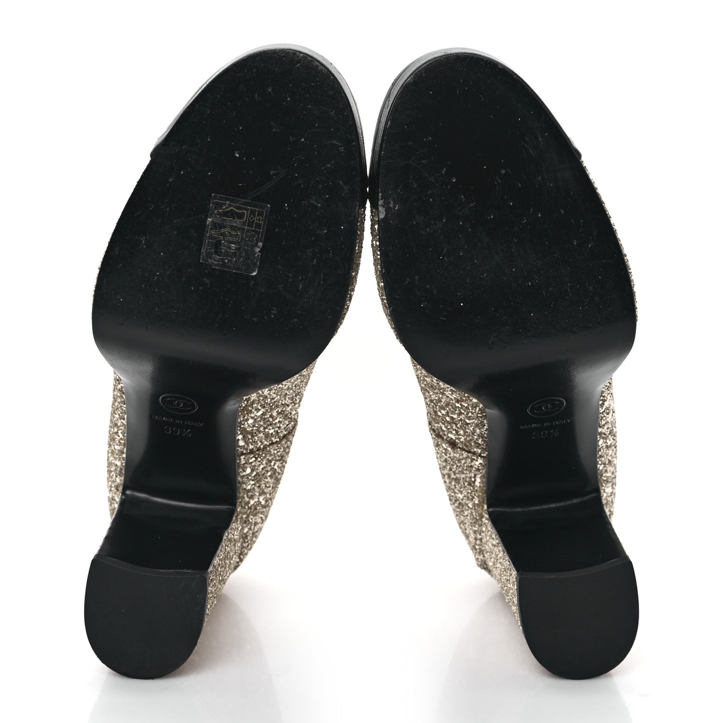 Glitter Lambskin Cap Toe CC Mary Jane Pumps 39.5 Light Gold Black
