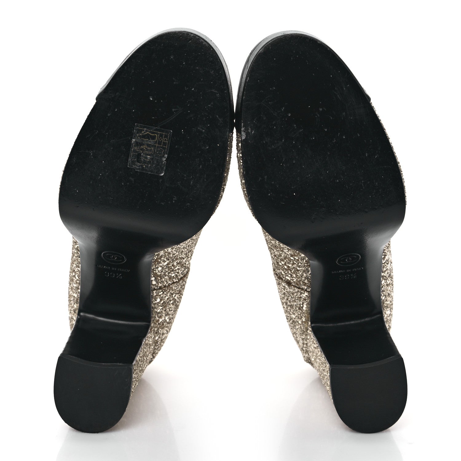 Chanel Glitter Lambskin Cap Toe CC Mary Jane Pumps 39.5 Light Gold Black 5 of 9