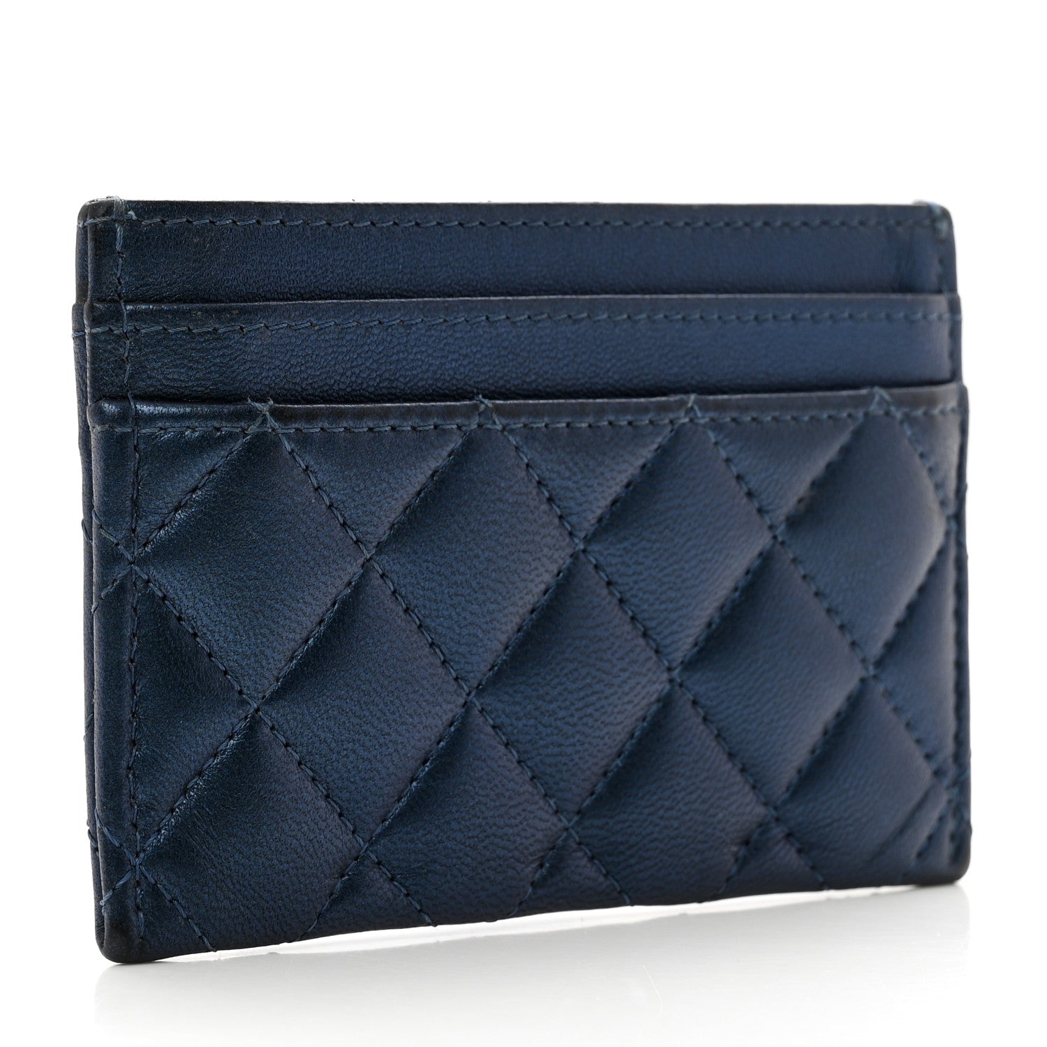 Chanel Metallic Lambskin Quilted Boy Card Holder Blue 3 of 9