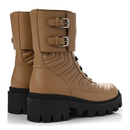 Gucci Nappa Frances GG Matelasse Platform Combat Boots 37 Natural Tan 4 of 7