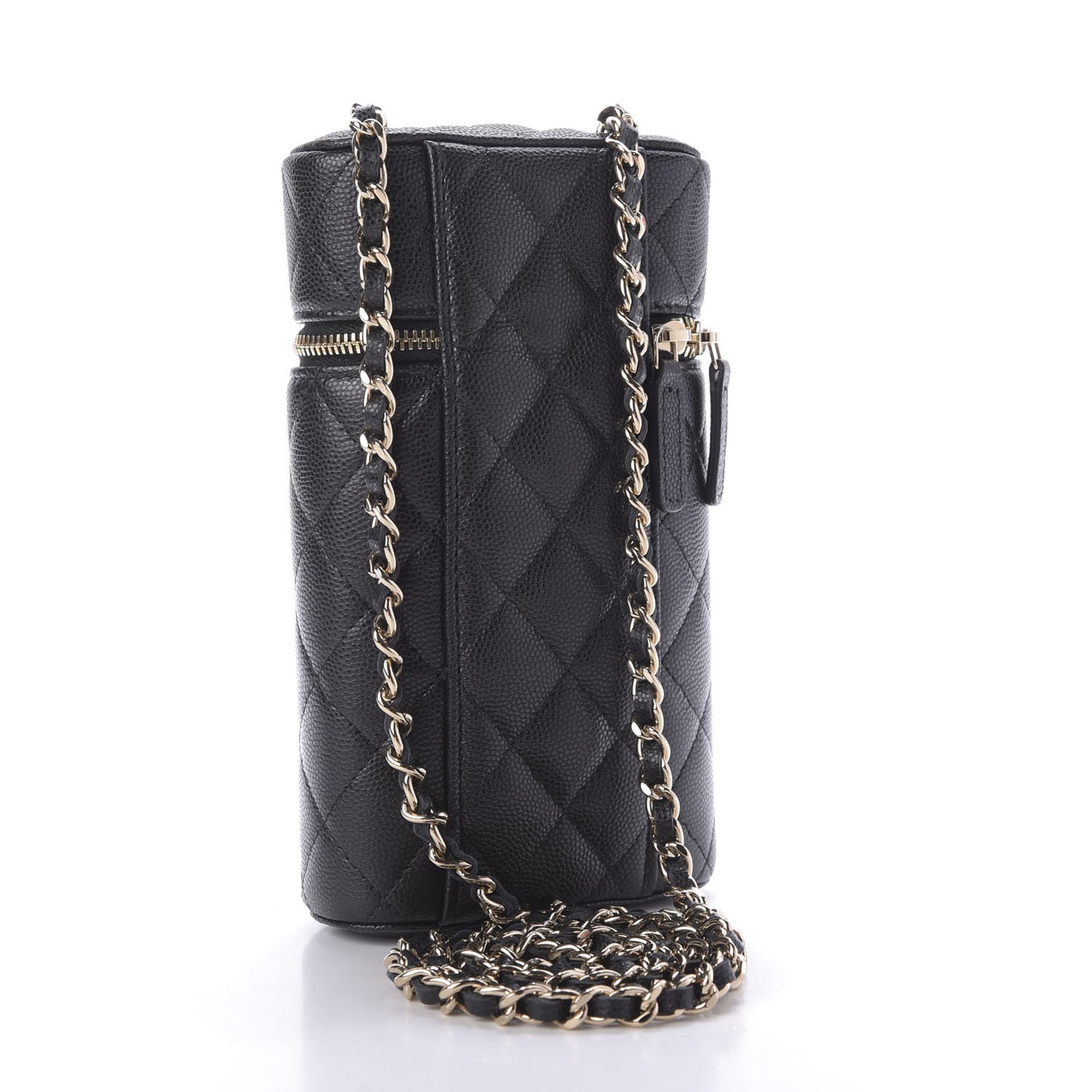 Caviar Quilted Phone Holder With Chain Black