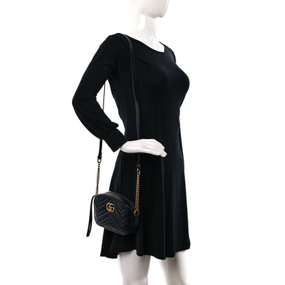 Gucci Calfskin Matelasse Mini GG Marmont Chain Shoulder Bag Black 2 of 11