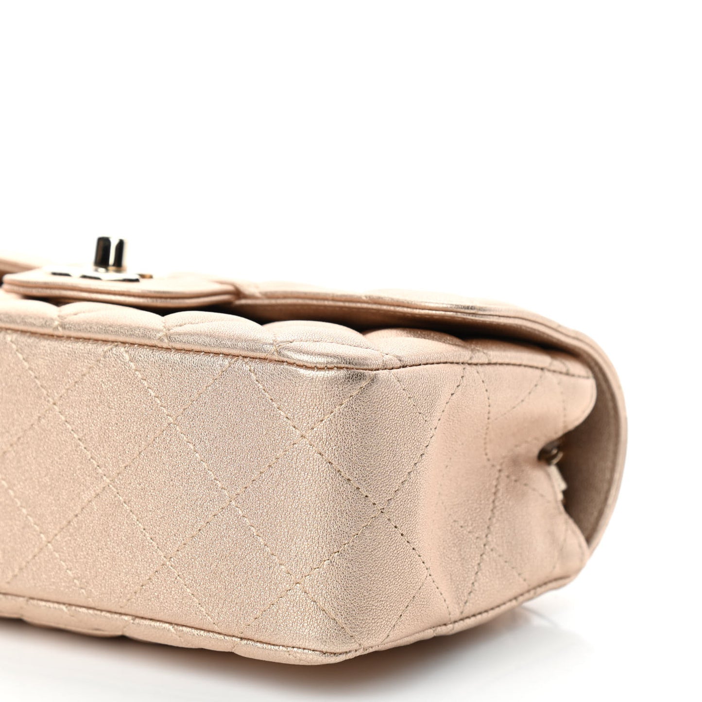 Metallic Lambskin Quilted Mini Rectangular Flap Gold