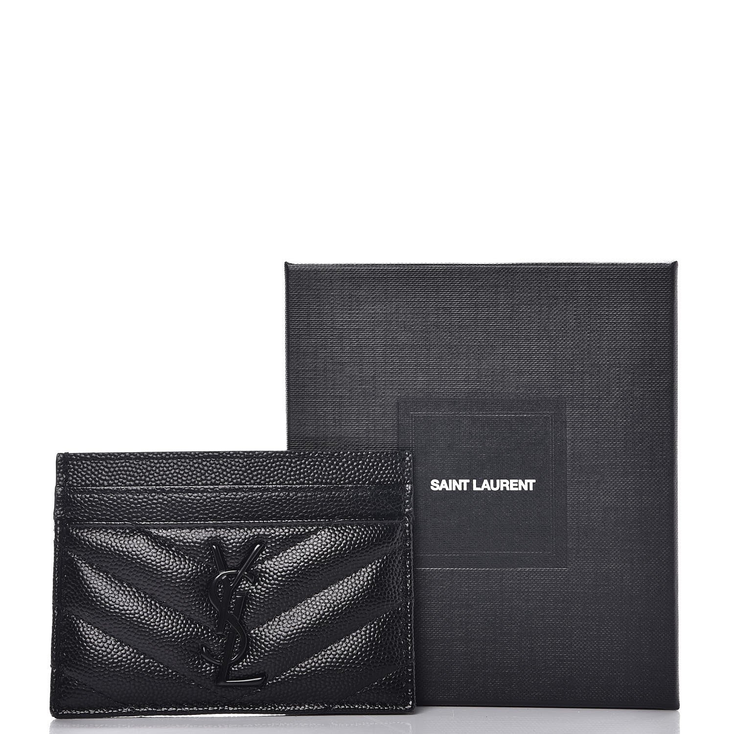Saint Laurent Grain De Poudre Matelasse Chevron Monogram Credit Card Case Black 8 of 8