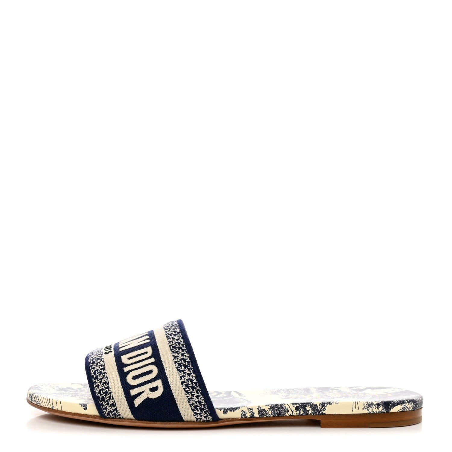 Christian Dior Canvas Toile De Jouy Embroidered Dway Flat Slide Sandals 37 Blue 1 of 8