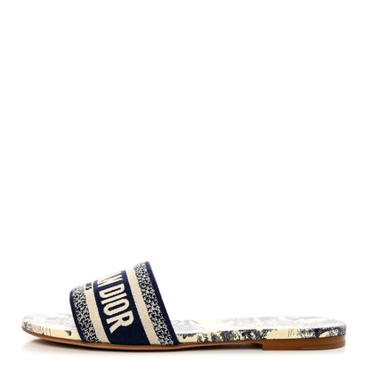 Christian Dior Canvas Toile De Jouy Embroidered Dway Flat Slide Sandals 37 Blue 1 of 8