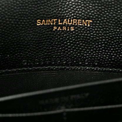 Saint Laurent Grain De Poudre Matelasse Chevron Monogram Envelope Chain Wallet Black 7 of 11