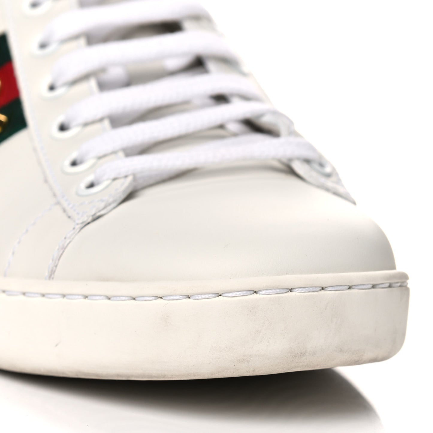 Calfskin Web Pearl Studded Womens Ace Sneakers 38 White