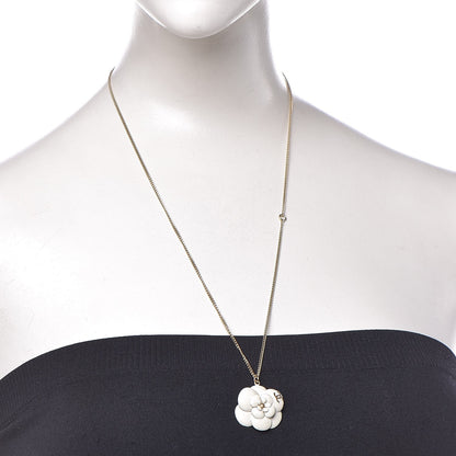 Chanel Enamel CC Camellia Pendant Necklace Gold White 2 of 6