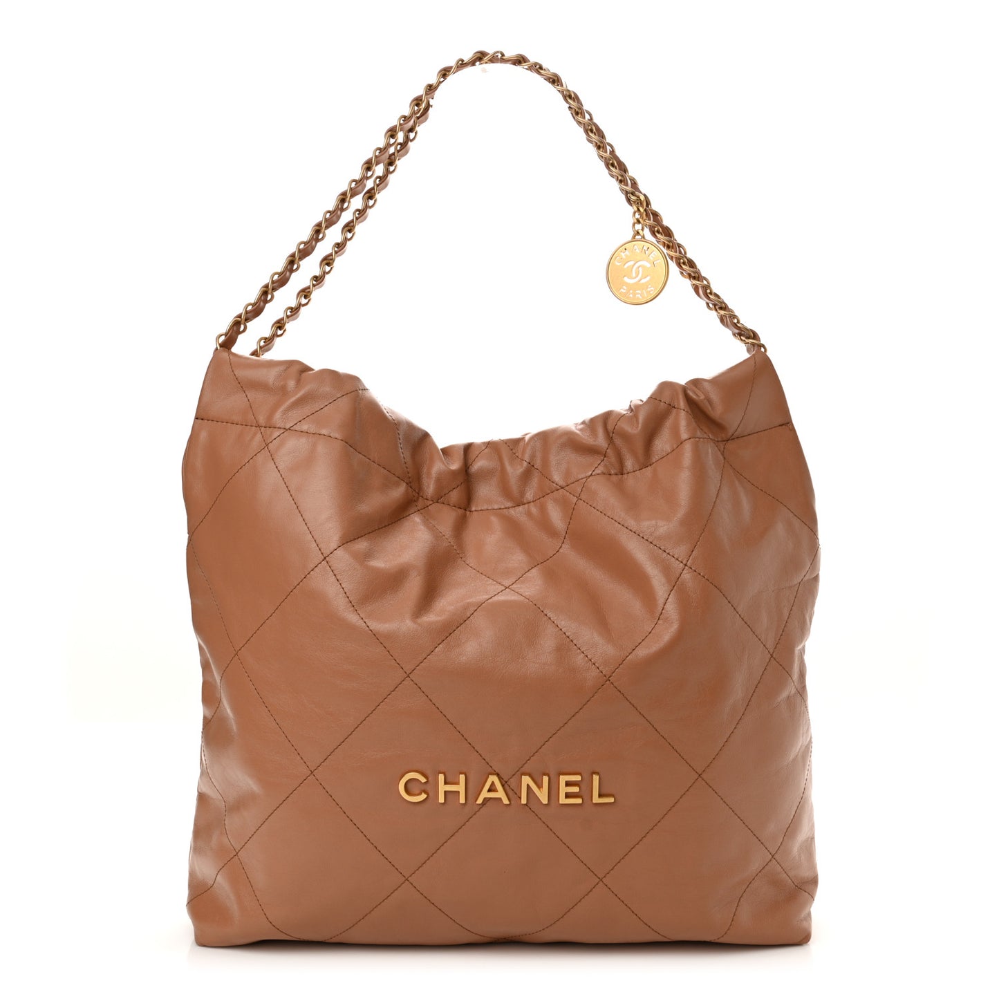 Shiny Calfskin Quilted Chanel 22 Camel