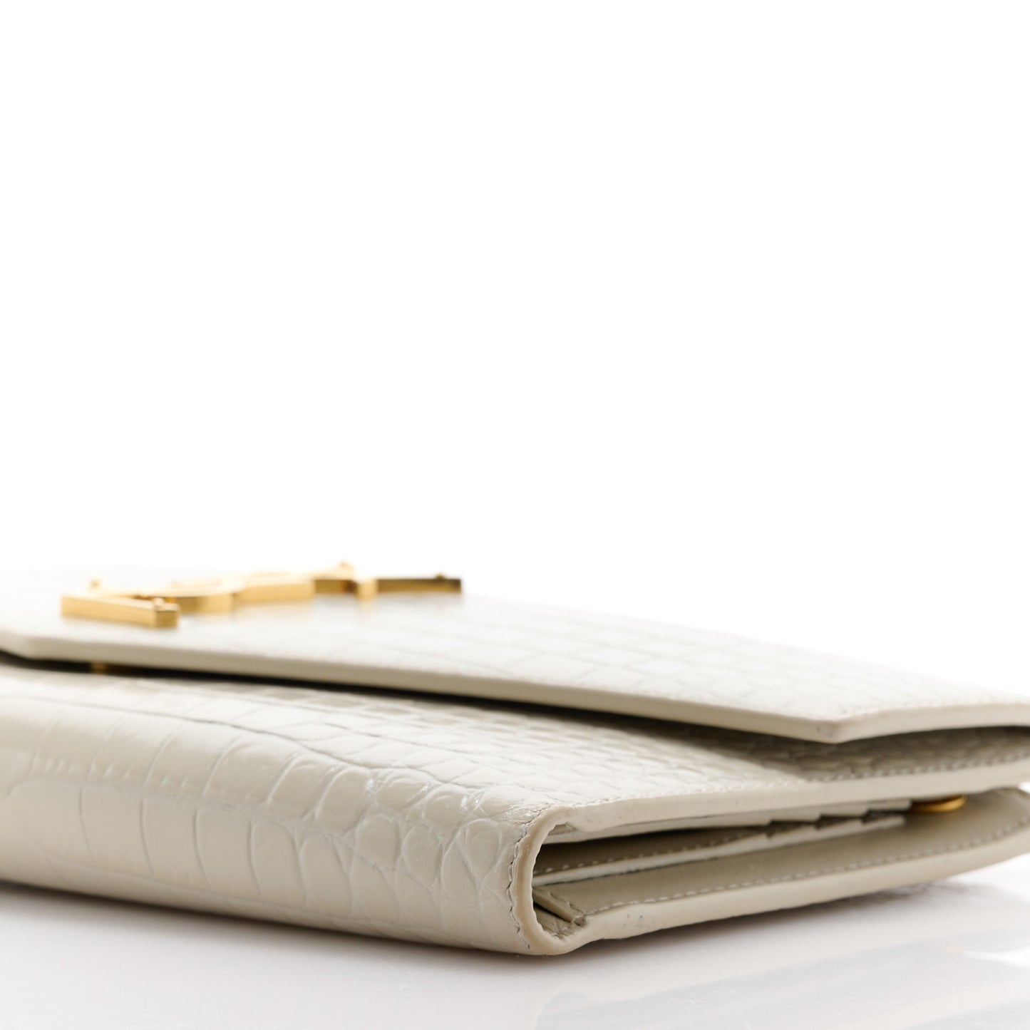Calfskin Crocodile Embossed Monogram Uptown Wallet Crema Soft