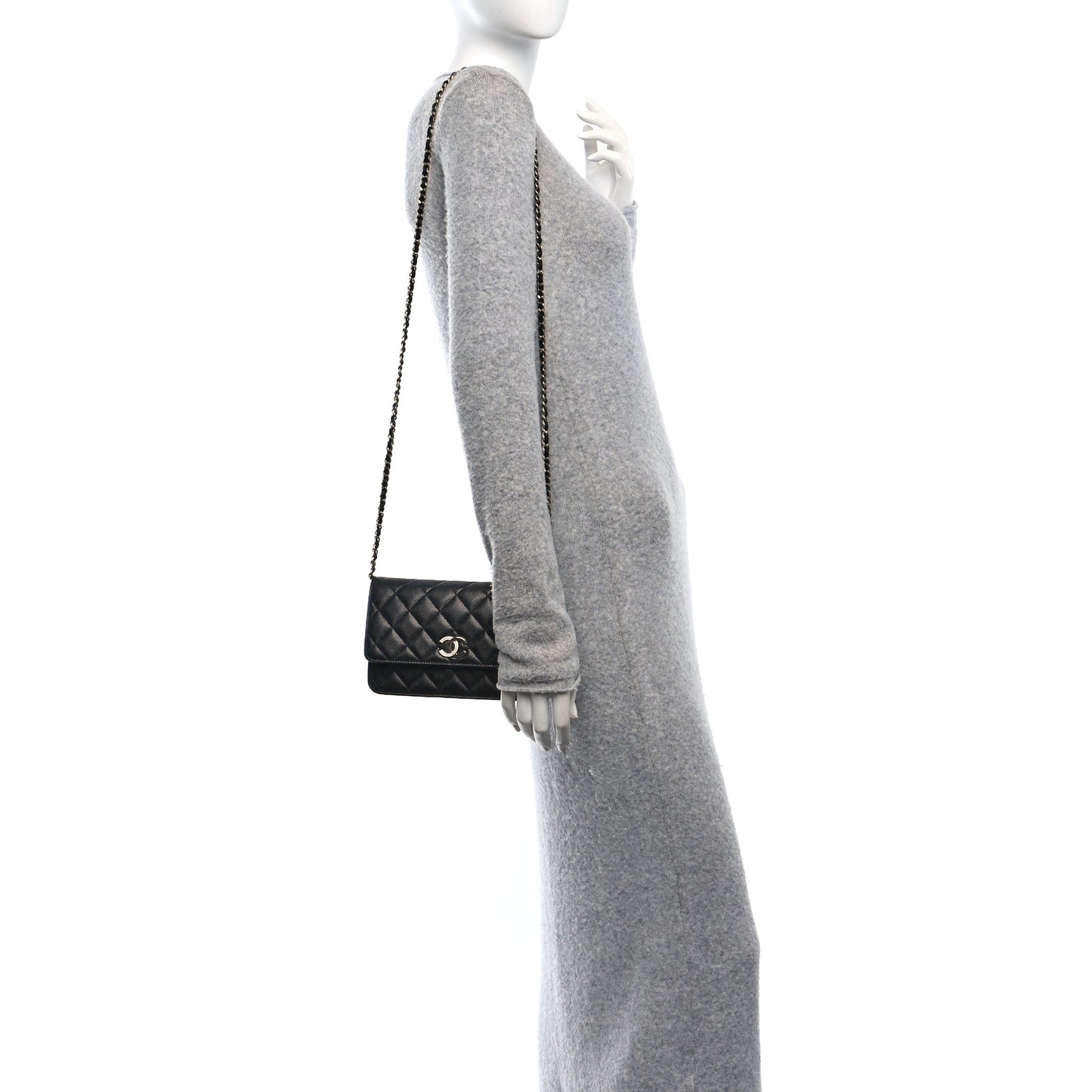 Caviar Quilted Crystal CC Wallet On Chain WOC Black