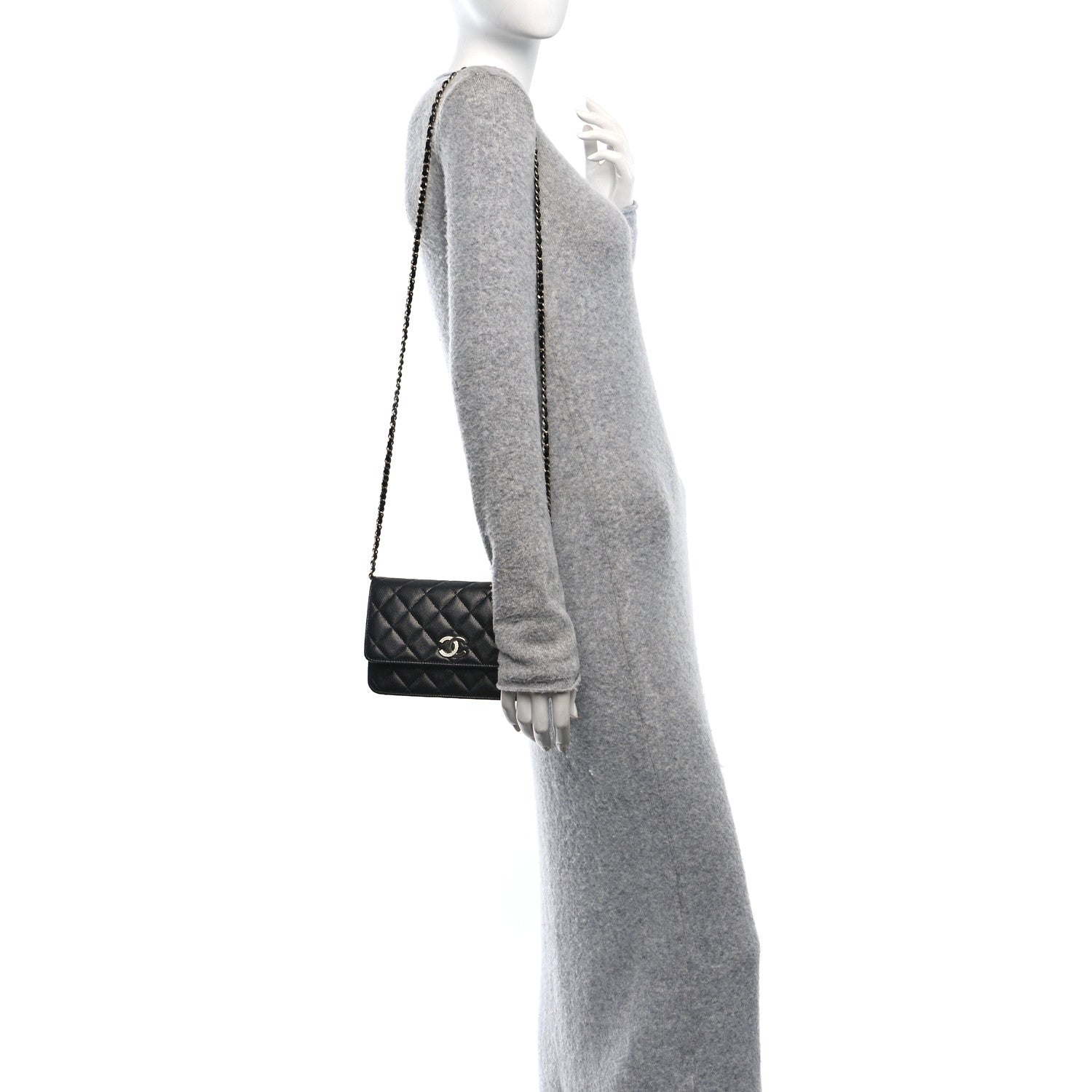 Chanel Caviar Quilted Crystal CC Wallet On Chain WOC Black 2 of 10
