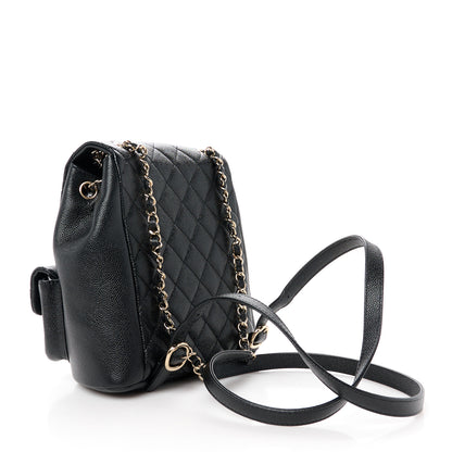 Chanel Shiny Caviar Quilted Medium Duma Pockets Drawstring Backpack Black 3 of 12