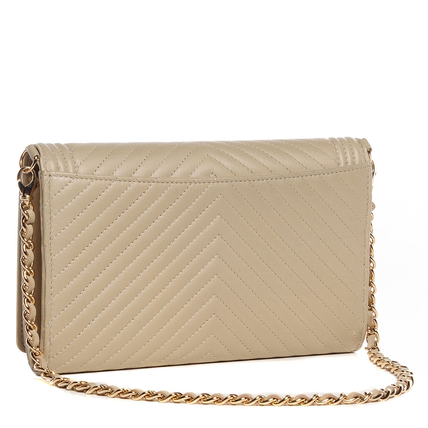 Chanel Calfskin Chevron Boy Wallet On Removable Chain WOC Beige Clair 3 of 10