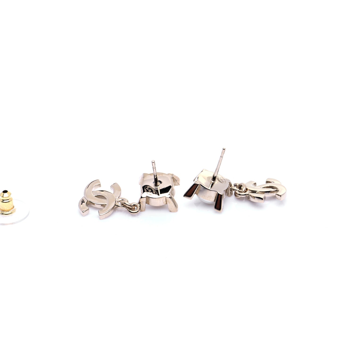 Crystal Pearl CC Drop Earrings Gold