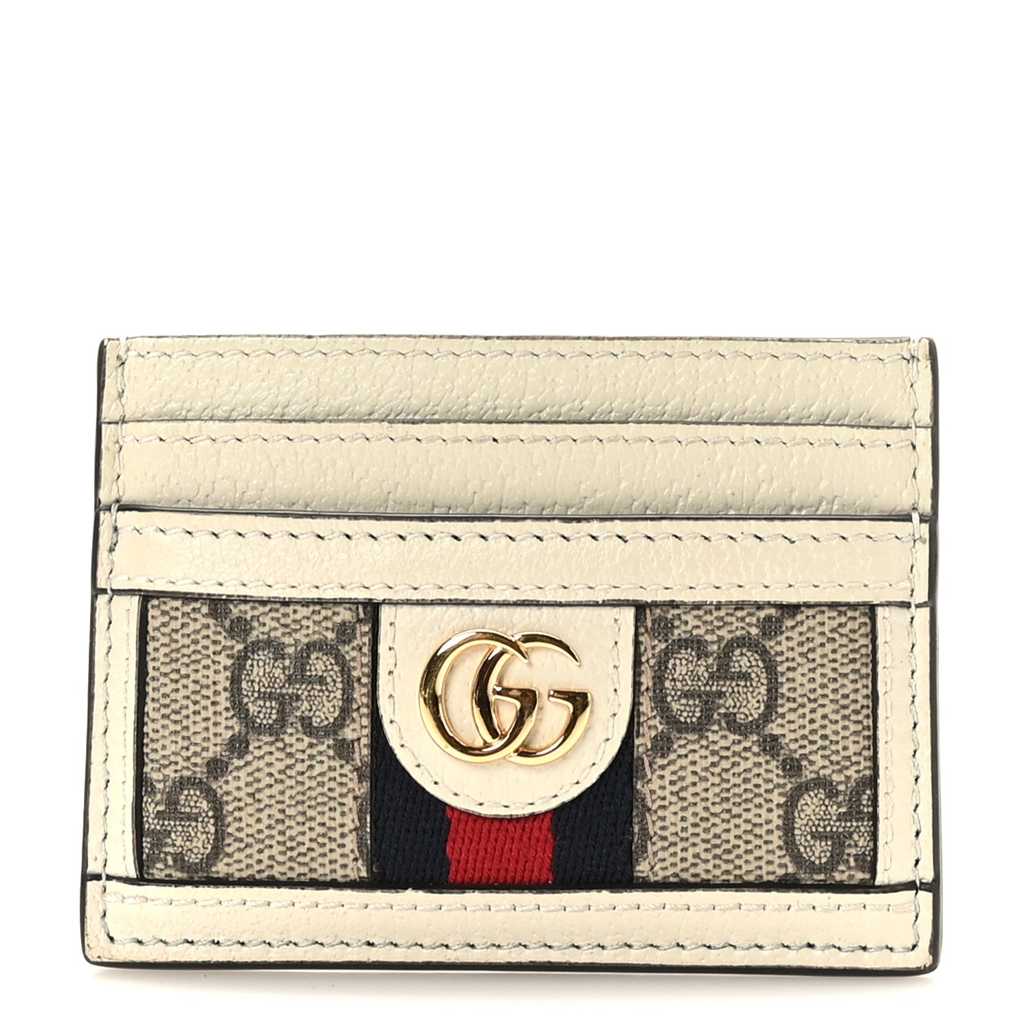Gucci GG Supreme Monogram Textured Calfskin Web Ophidia Card Holder Beige Ebony Mystic White 1 of 7