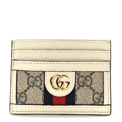 Gucci GG Supreme Monogram Textured Calfskin Web Ophidia Card Holder Beige Ebony Mystic White 1 of 7