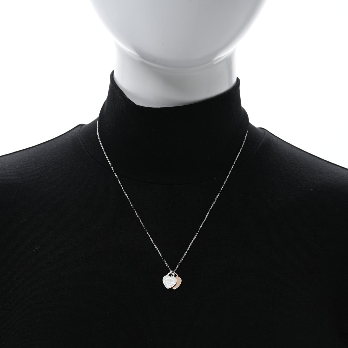 Sterling Silver 18K Rose Gold Mini Return to Tiffany Double Heart Tag Pendant Necklace