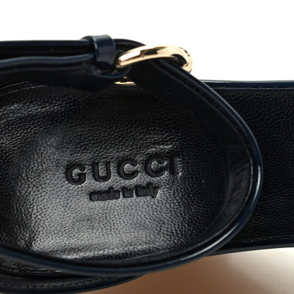 Gucci Vitello Vernice Cork Wedge Sandals 8 Blue Naturale 8 of 11