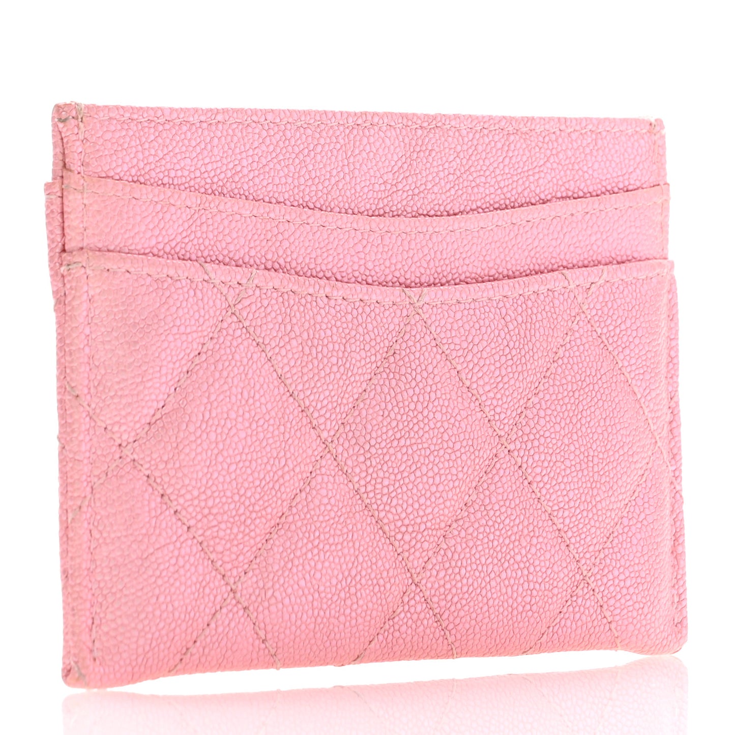 Iridescent Caviar Quilted Card Holder Rose Pink
