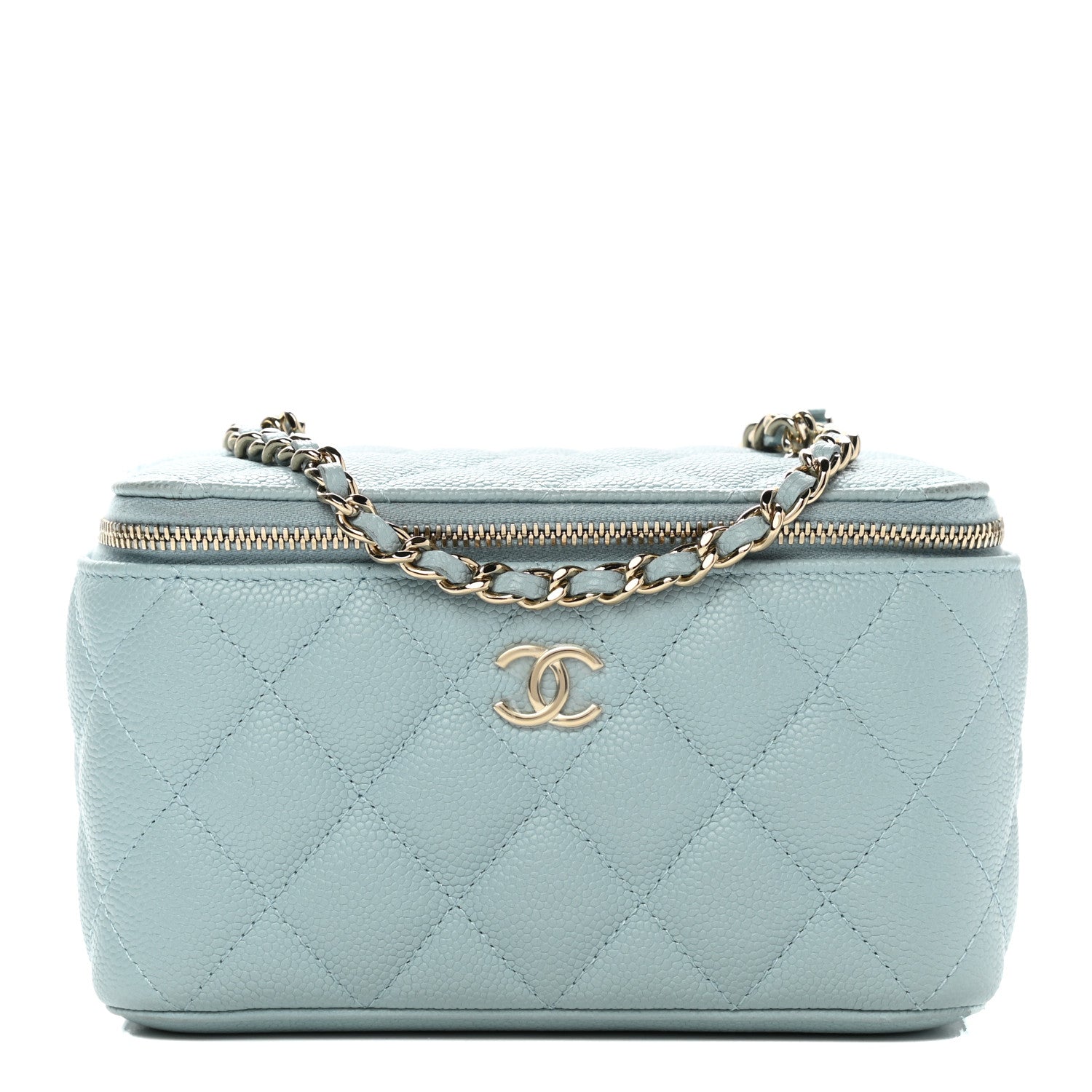 Chanel Caviar Quilted Small Tiny CC Vanity Case With Chain Light Blue 1 of 12