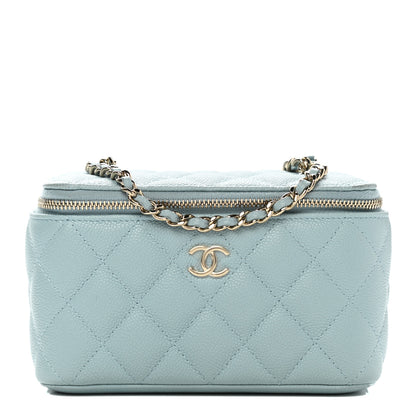 Chanel Caviar Quilted Small Tiny CC Vanity Case With Chain Light Blue 1 of 12