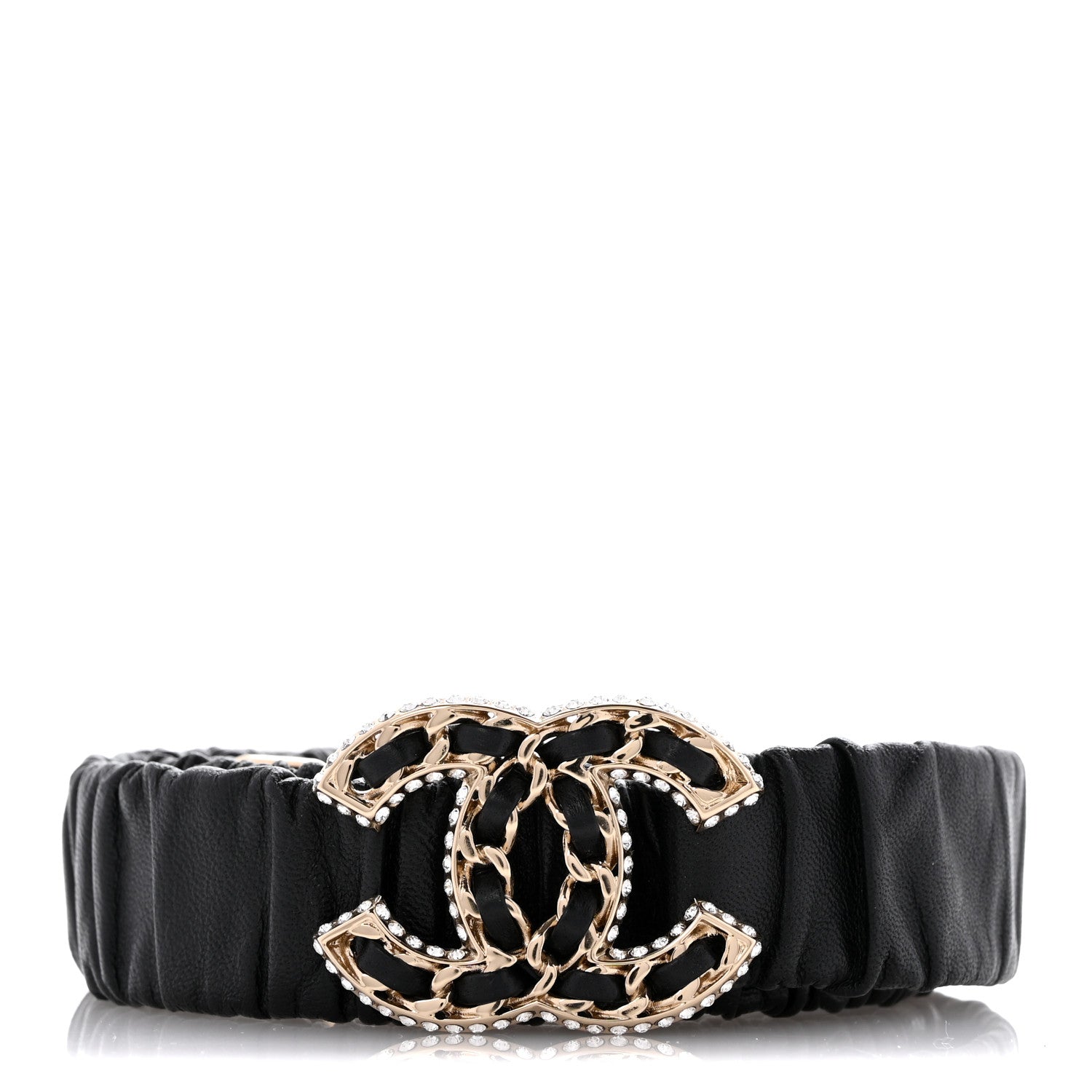 Chanel Lambskin Metal Strass Ruched Chain CC Belt 90 36 Black 1 of 5