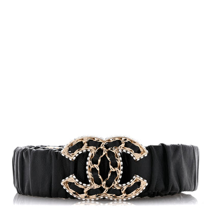 Chanel Lambskin Metal Strass Ruched Chain CC Belt 90 36 Black 1 of 5