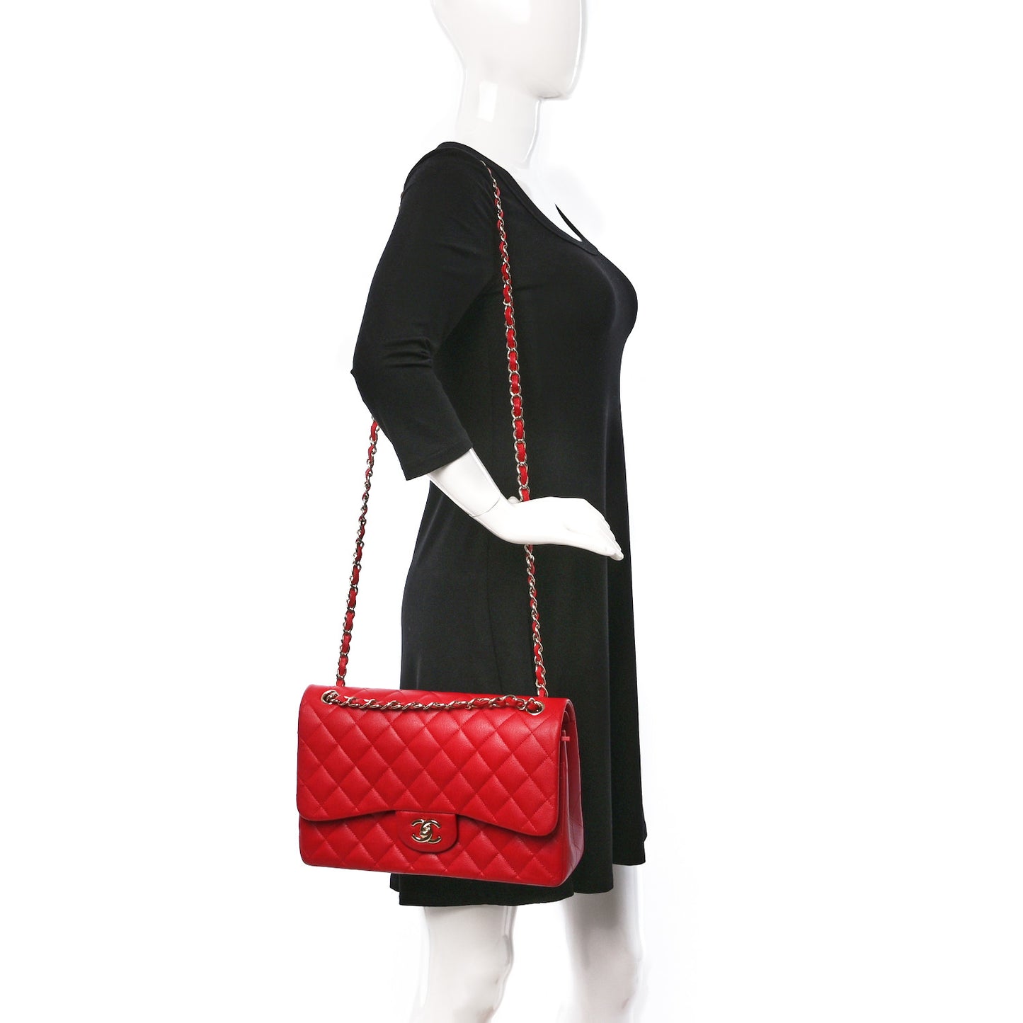Caviar Quilted Jumbo Double Flap Red