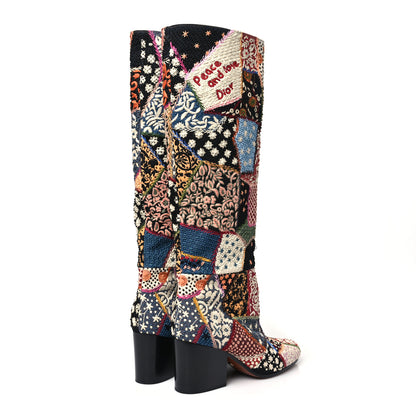 Christian Dior Embroidered Diorage Patchwork Knee High Boots 36 Multicolor 4 of 7