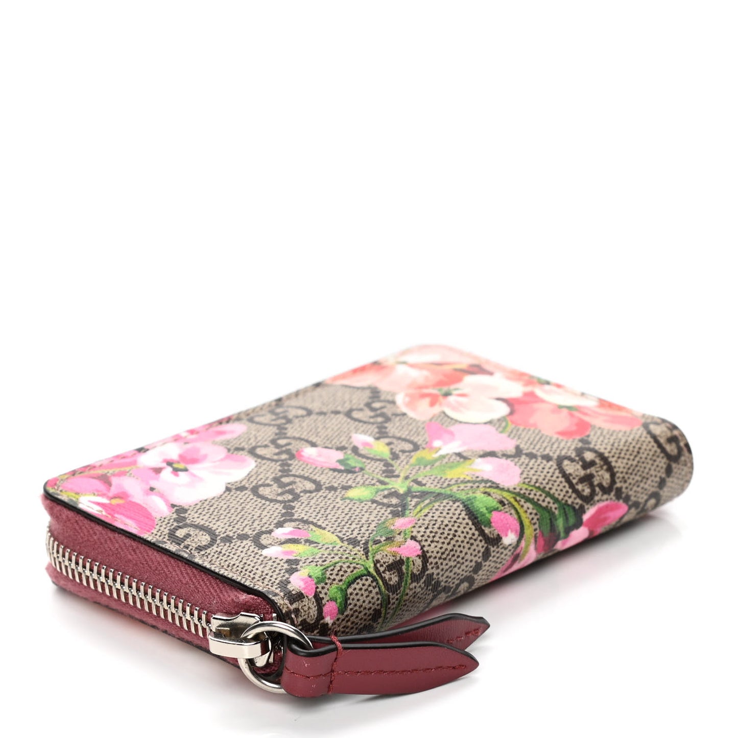 GG Supreme Monogram Blooms Zip Around Card Case Wallet Beige Multicolor Dry Rose