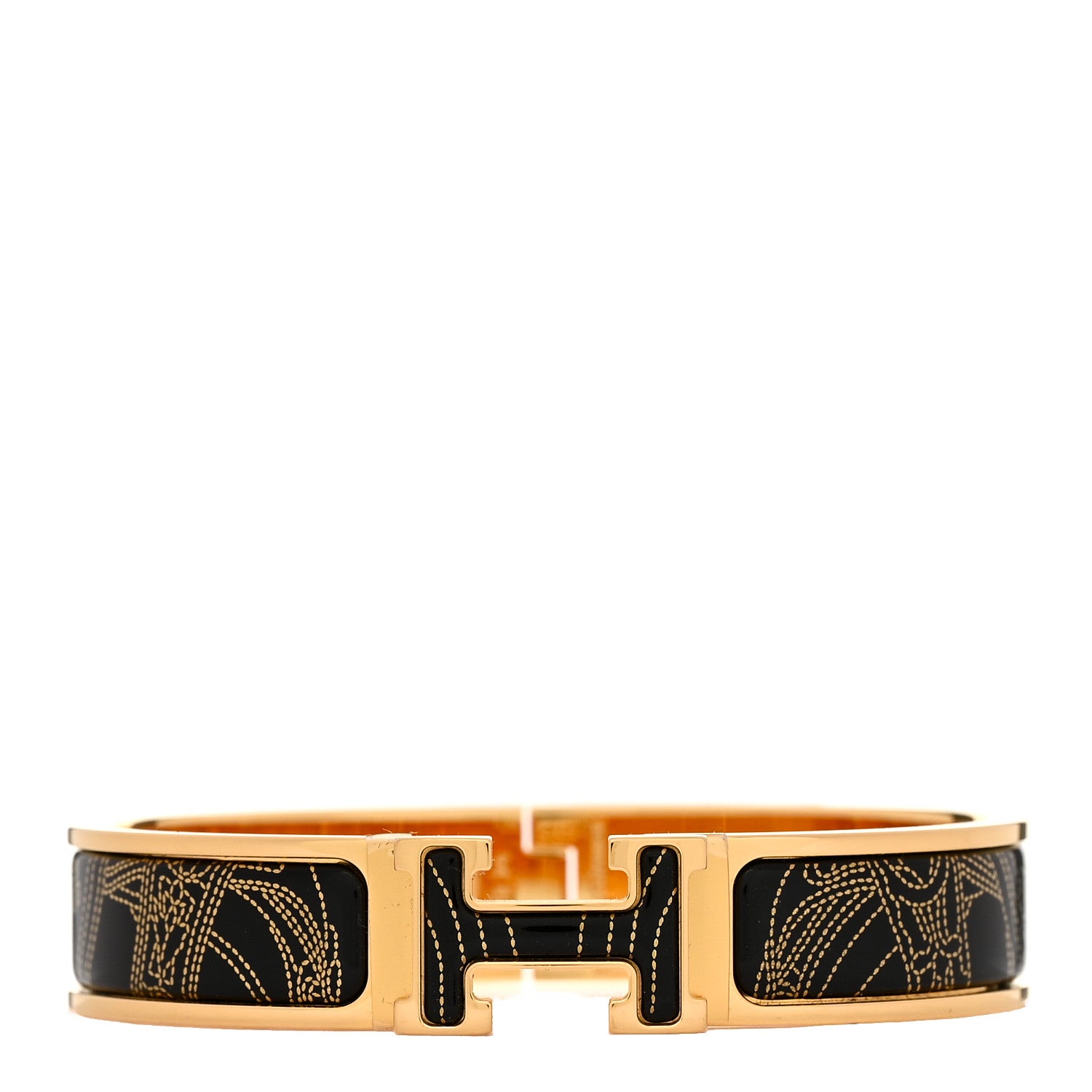 Hermes Enamel Printed Jour de Casting Narrow Clic Clac H Bracelet PM Jaune Or Black 1 of 3