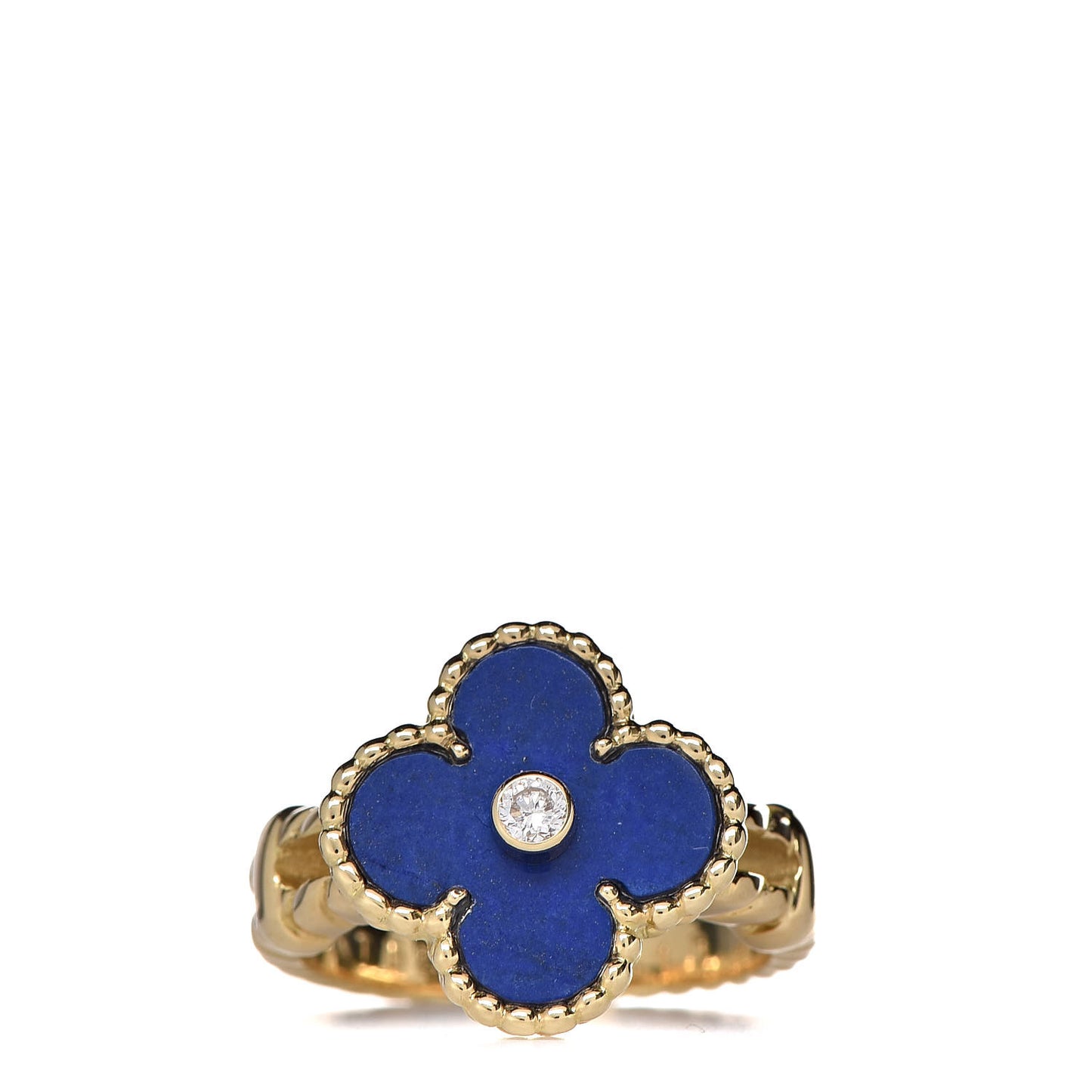 18K Yellow Gold Diamond Lapis Lazuli Vintage Alhambra Ring 52 6