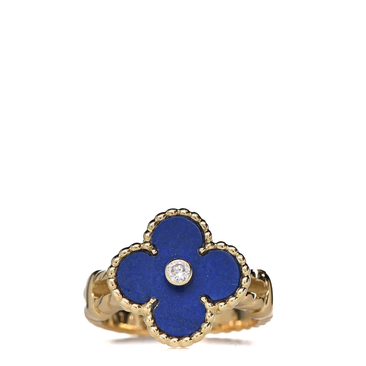Van Cleef & Arpels 18K Yellow Gold Diamond Lapis Lazuli Vintage Alhambra Ring 52 6 1 of 7