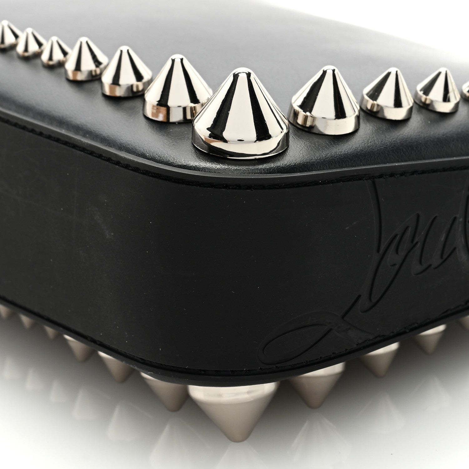 Christian Louboutin Calfskin Paris Spiked Loubila Chain Clutch Black 8 of 9