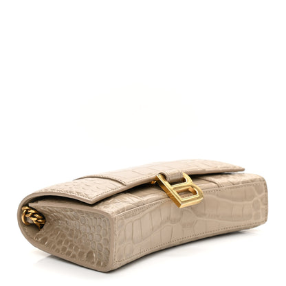 Balenciaga Shiny Calfskin Crocodile Embossed Hourglass Chain Bag Taupe 4 of 11