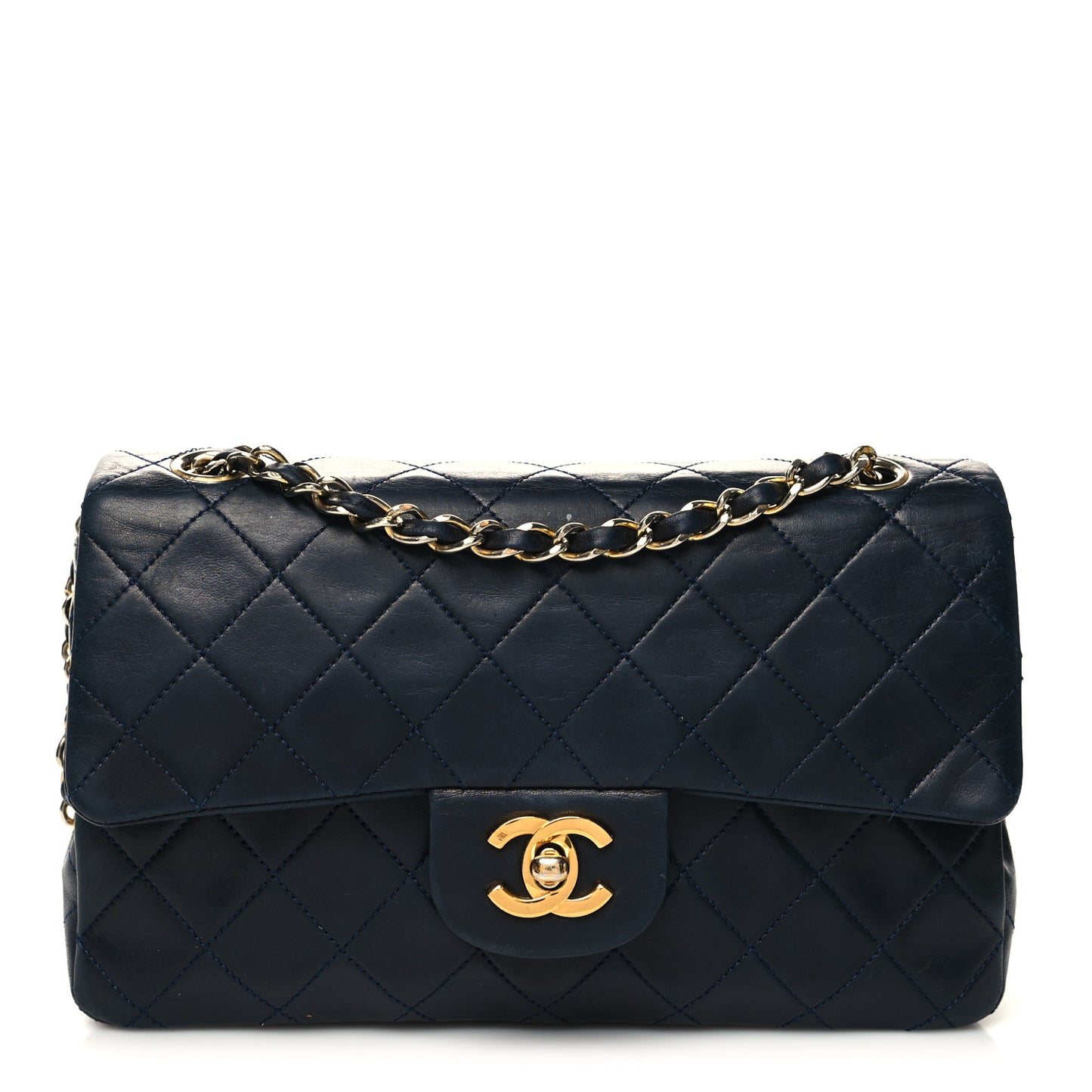 Lambskin Quilted Small Double Flap Navy