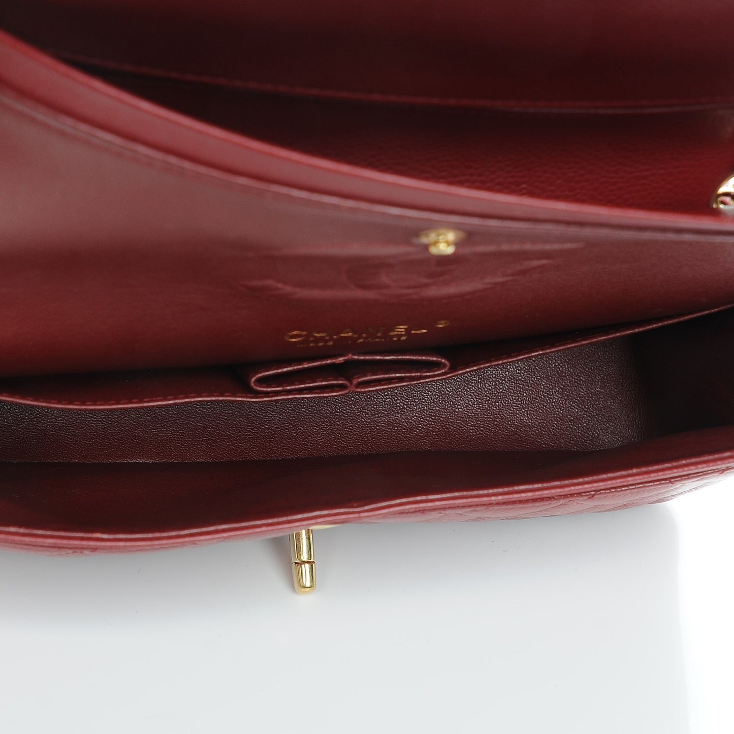 Caviar Quilted Medium Double Flap Dark Red