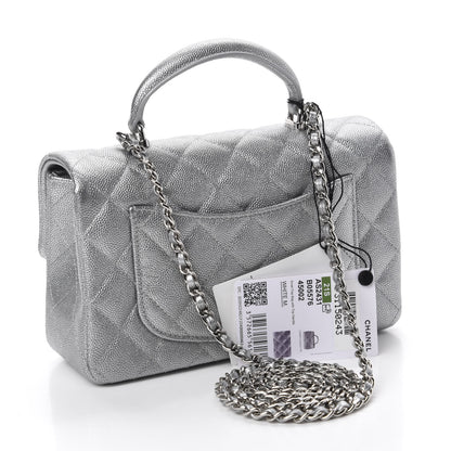 Chanel Metallic Caviar Quilted Mini Top Handle Rectangular Flap Silver 3 of 10