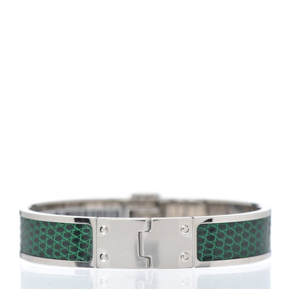 Hermes Lizard Charniere Cuir Narrow Hinged Bracelet S Vert Moyen 3 of 4