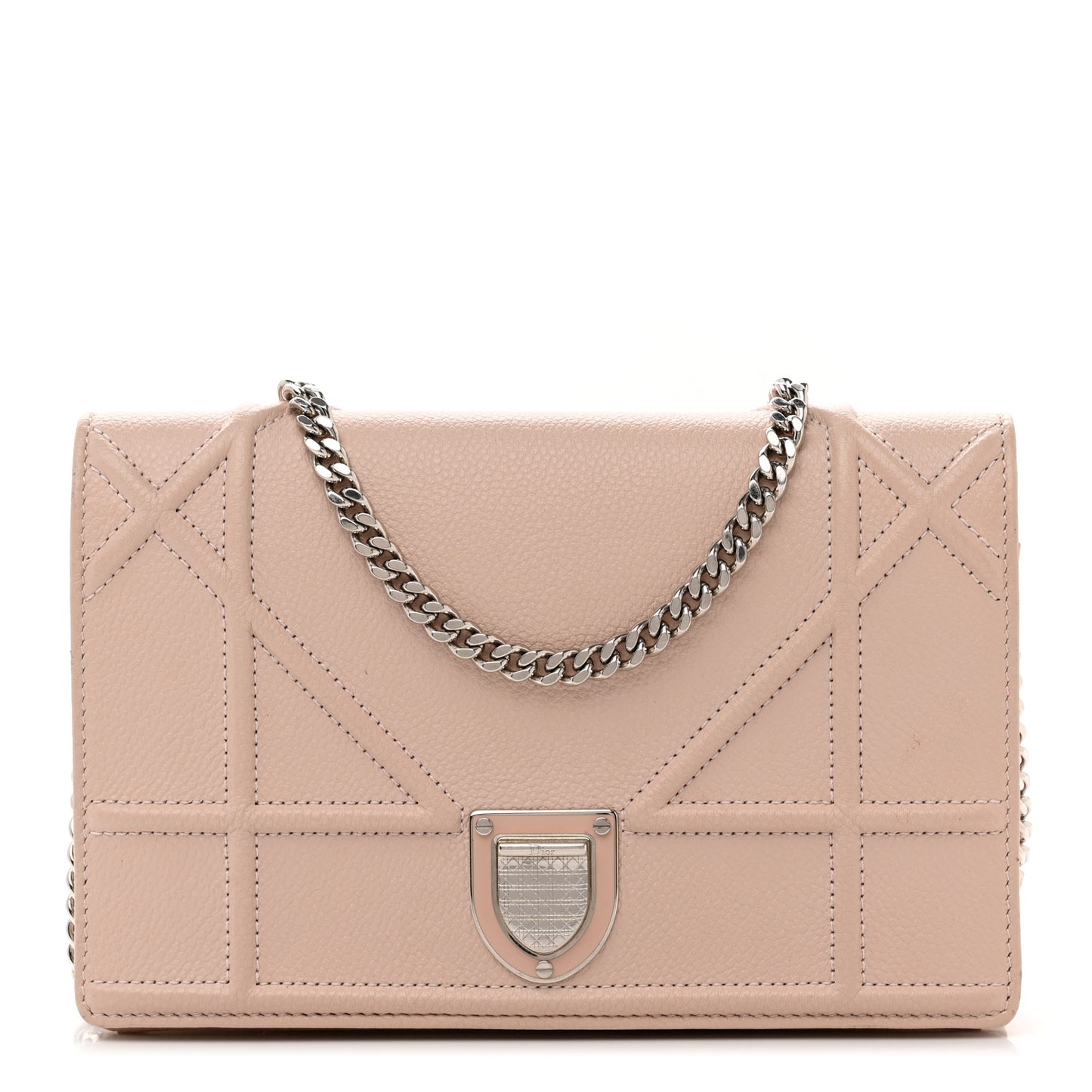 Grained Calfskin Diorama Wallet on Chain Pouch Nude