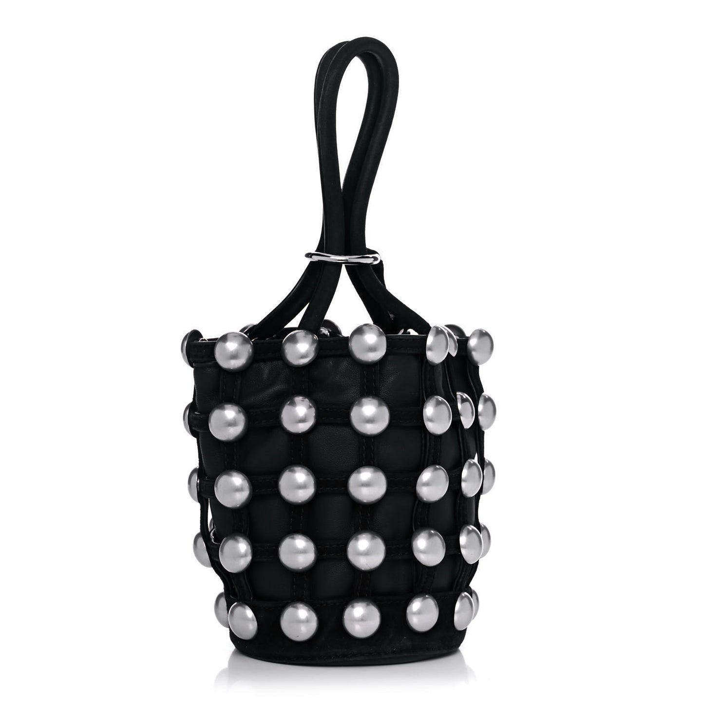 Calfskin Crystal Embellished Roxy Mini Bucket Bag Black
