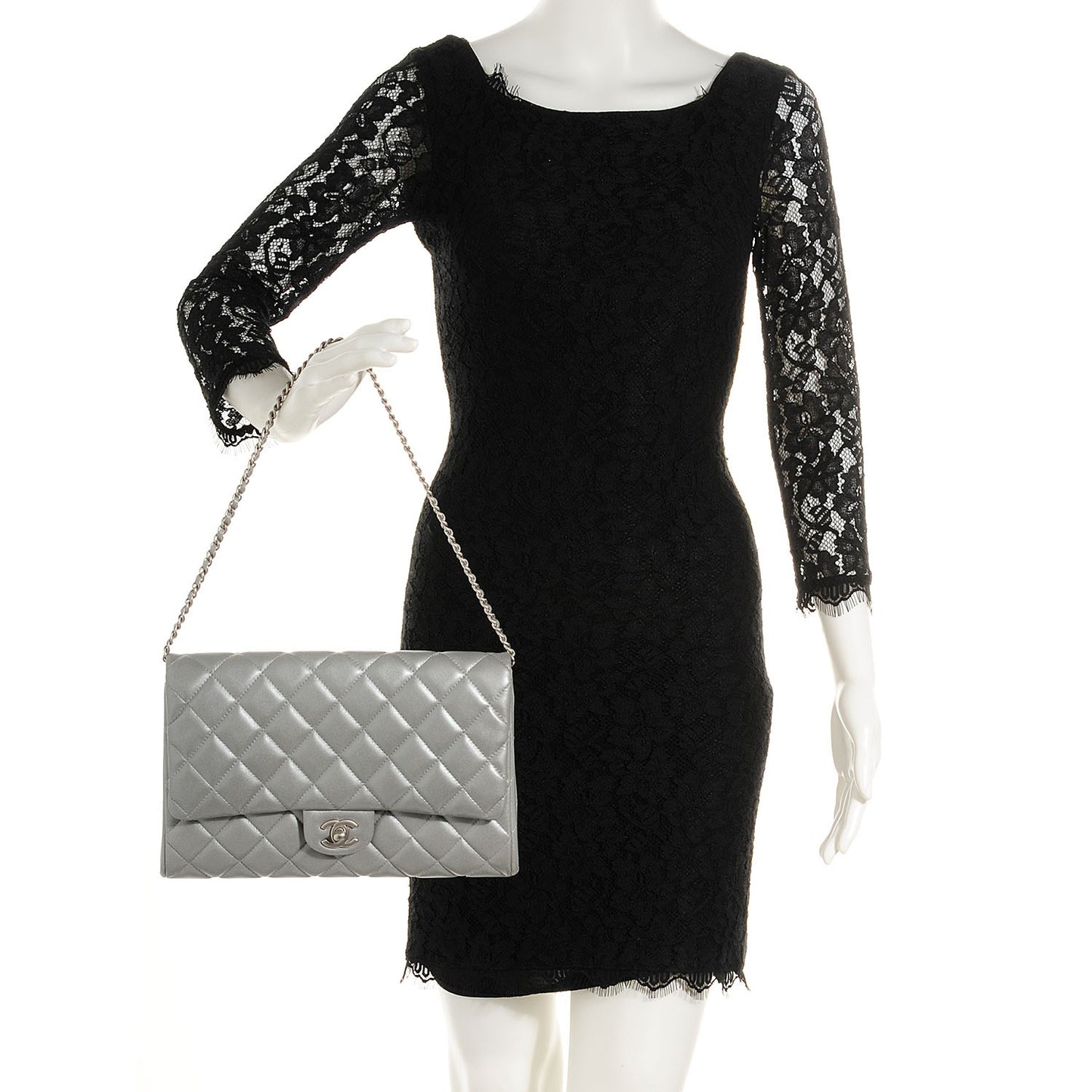 Lambskin Quilted Clutch With Chain Flap Silver